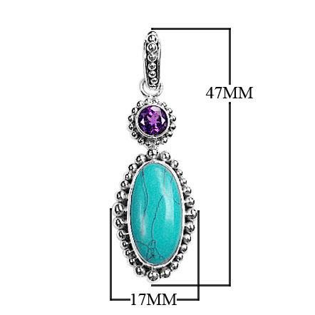 Sterling Silver Pendant with Turquoise Shell and Amethyst Quartz handcrafted in Bali