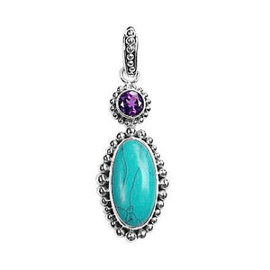 Sterling Silver Pendant with Turquoise Shell and Amethyst Quartz handcrafted in Bali