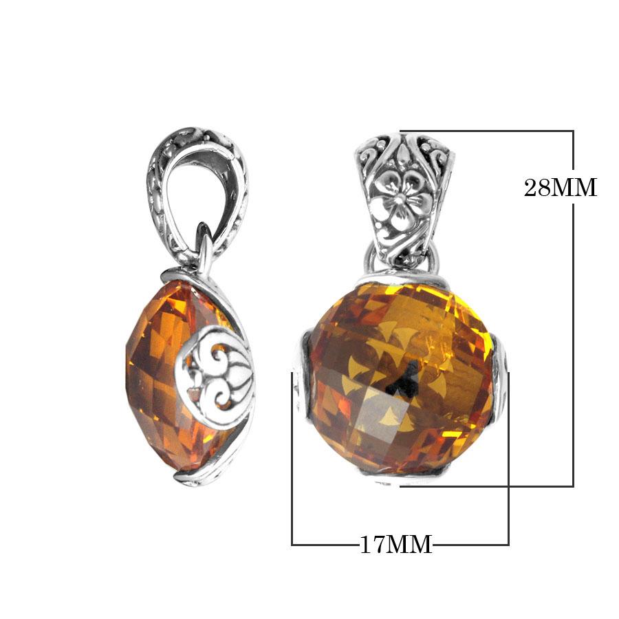 Wholesale sterling silver pendant with faceted Citrine Quartz and Balinese floral detailing, handcrafted in Bali.