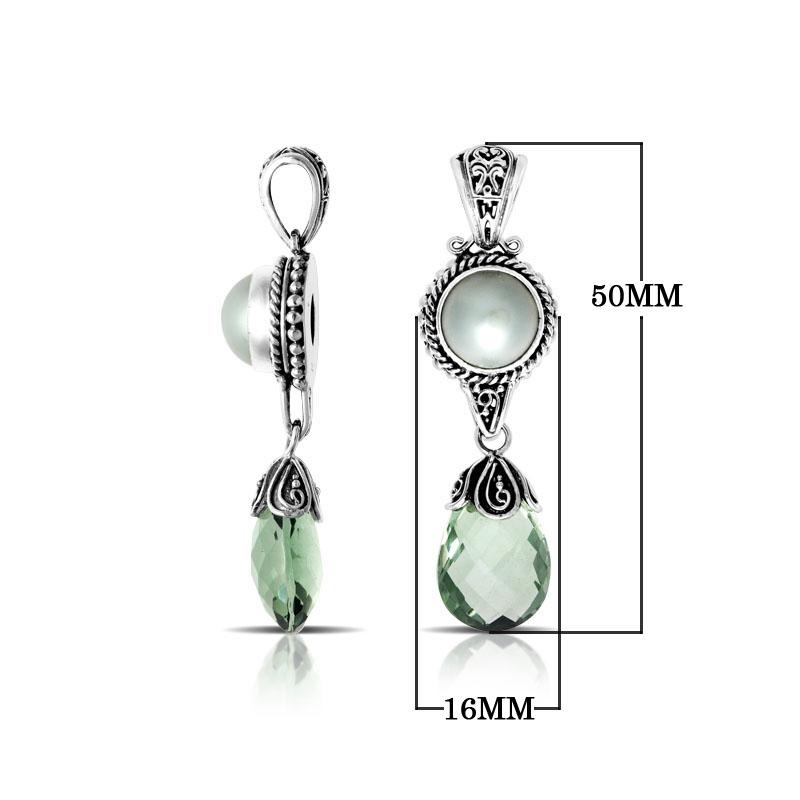 AP-6132-CO1 Sterling Silver Pendant With Pearl & Green Amethyst Q. Jewelry Bali Designs Inc 
