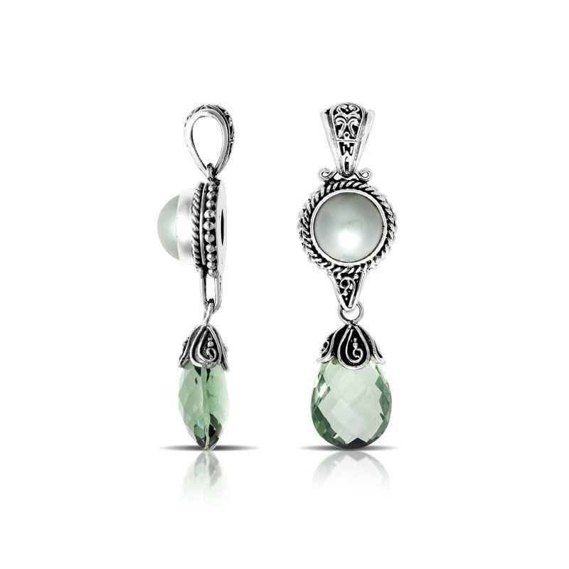 AP-6132-CO1 Sterling Silver Pendant With Pearl & Green Amethyst Q. Jewelry Bali Designs Inc 