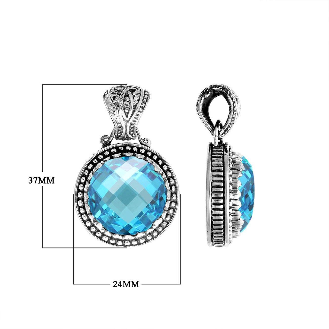 Blue Topaz Quartz pendant in 925 sterling silver with Balinese handcrafted detailing, wholesale jewelry.