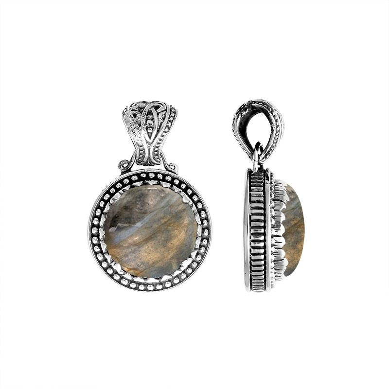 AP-6134-LB Sterling Silver Round Shape Pendant With Labradorite Jewelry Bali Designs Inc 