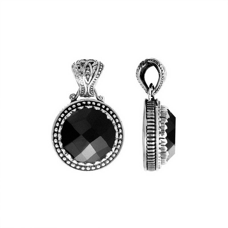 AP-6134-OX Sterling Silver Round Shape Pendant With Black Onyx Jewelry Bali Designs Inc 