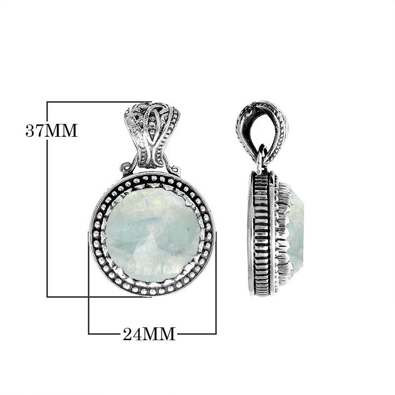 AP-6134-RM Sterling Silver Round Shape Pendant With Rainbow Moonstone Jewelry Bali Designs Inc 