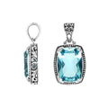 Blue Topaz Quartz rectangular pendant in 925 sterling silver with Balinese handcrafted detailing, wholesale jewelry.