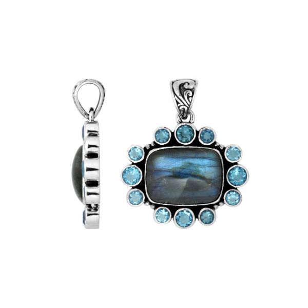 AP-6143-CO1 Sterling Silver Pendant With Labradorite & Blue Topaz Jewelry Bali Designs Inc 