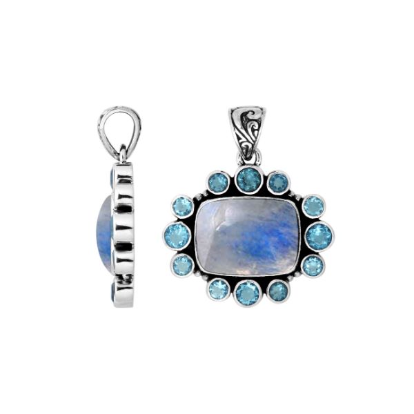 AP-6143-CO2 Sterling Silver Pendant With Rainbow Moonstone & Blue Topaz Jewelry Bali Designs Inc 