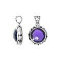 Amethyst Quartz round pendant in 925 sterling silver with Balinese handcrafted detailing, wholesale jewelry.