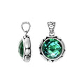 Green Quartz round pendant in 925 sterling silver with Balinese handcrafted detailing, wholesale jewelry.