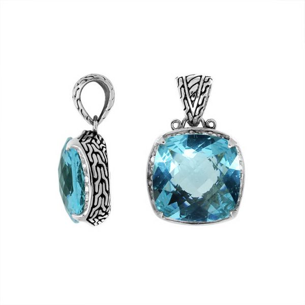 AP-6145-BT Sterling Silver Pendant With Blue Topaz Q. Jewelry Bali Designs Inc 