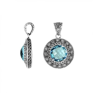 Wholesale sterling silver pendant with Blue Topaz Quartz, handcrafted in Bali.