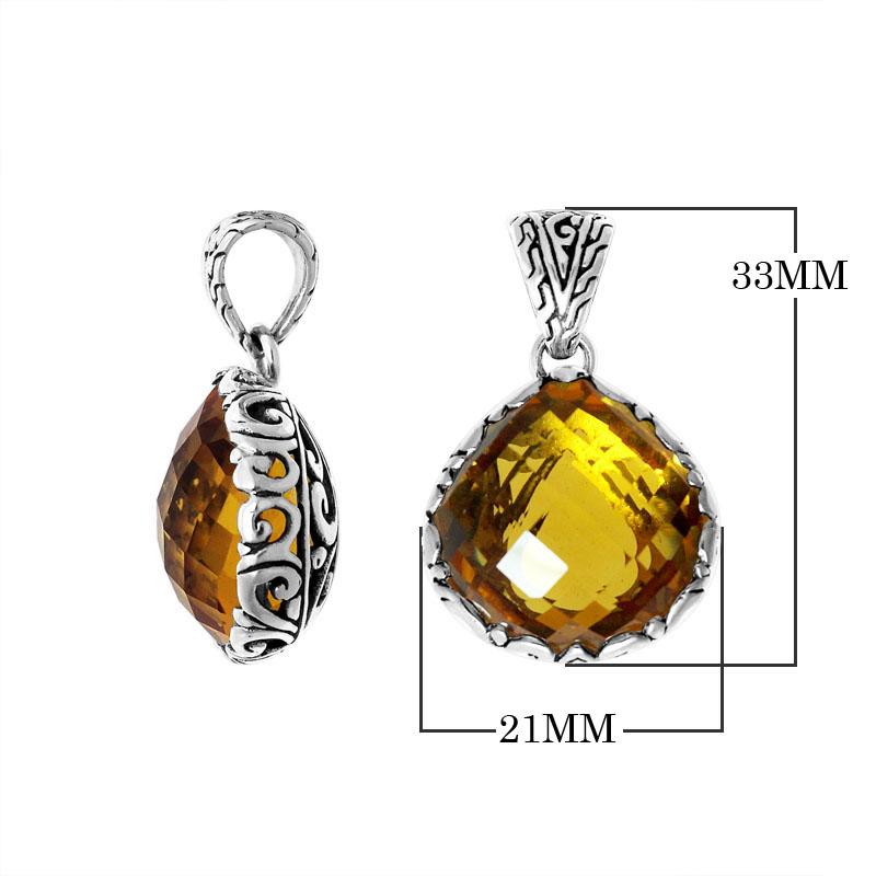 Wholesale Citrine Quartz 925 sterling silver pendant with cushion cut faceted stone, handcrafted in Bali