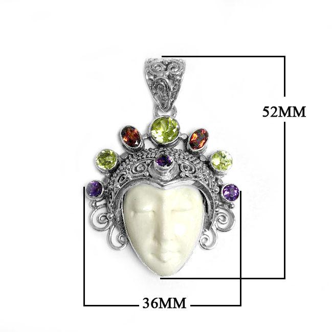 AP-6150-CO1 Sterling Silver Pendant With Peridot Q., Garnet Q., Amethyst Q. & Bone Face Jewelry Bali Designs Inc 