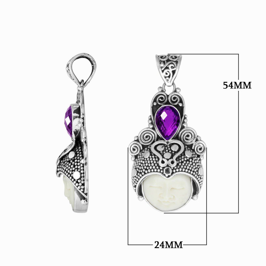 AP-6153-CO1 Sterling Silver Pendant With Bone Face, Amethyst Jewelry Bali Designs Inc 