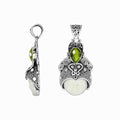 Wholesale bone face pendant with peridot quartz in sterling silver, handcrafted in Bali.