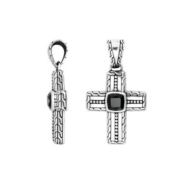 AP-6155-OX Sterling Silver Beautiful Cross Blessing Pendant With Black Onyx Jewelry Bali Designs Inc 