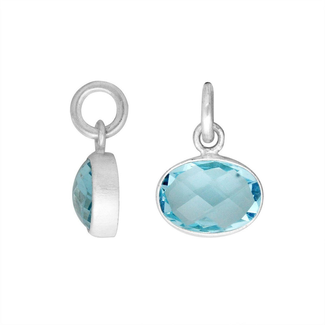 AP-6160-BT Sterling Silver Oval Shape Pendant With Blue Topaz Q. Jewelry Bali Designs Inc 