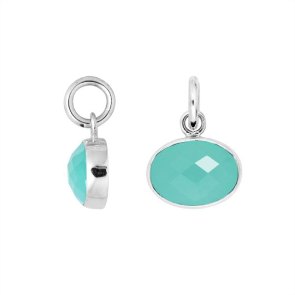AP-6160-CH.G Sterling Silver Oval Shape Pendant With Green Chalcedony Q. Jewelry Bali Designs Inc 