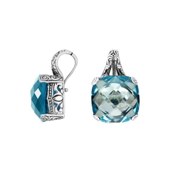 AP-6161-BT Sterling Silver Pendant With Blue Topaz Q. & Enhancer Pendant Bail Jewelry Bali Designs Inc 