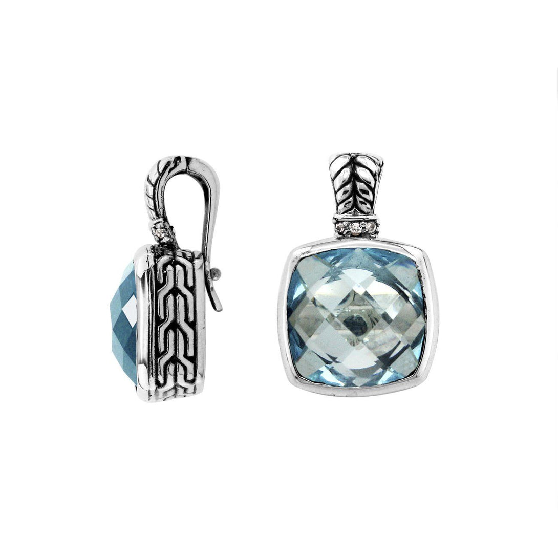 AP-6162-BT Sterling Silver Pendant With Blue Topaz Q. & Enhancer Pendant Bail Jewelry Bali Designs Inc 