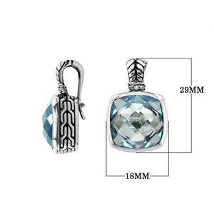 Sterling Silver pendant with cushion-cut Blue Topaz Quartz and Cubic Zirconia accents