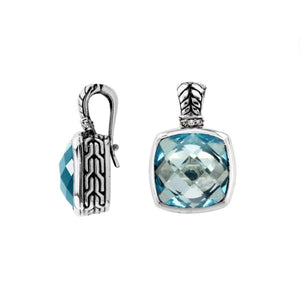 Sterling Silver pendant with cushion-cut Blue Topaz Quartz and Cubic Zirconia accents