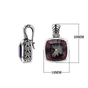 Sterling Silver pendant with cushion-cut Mystic Quartz and Cubic Zirconia accents