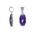 Sterling Silver oval-shaped Amethyst Quartz pendant with floral and scroll detailing