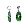 Sterling Silver oval-shaped Green Quartz pendant with floral engraved detailing