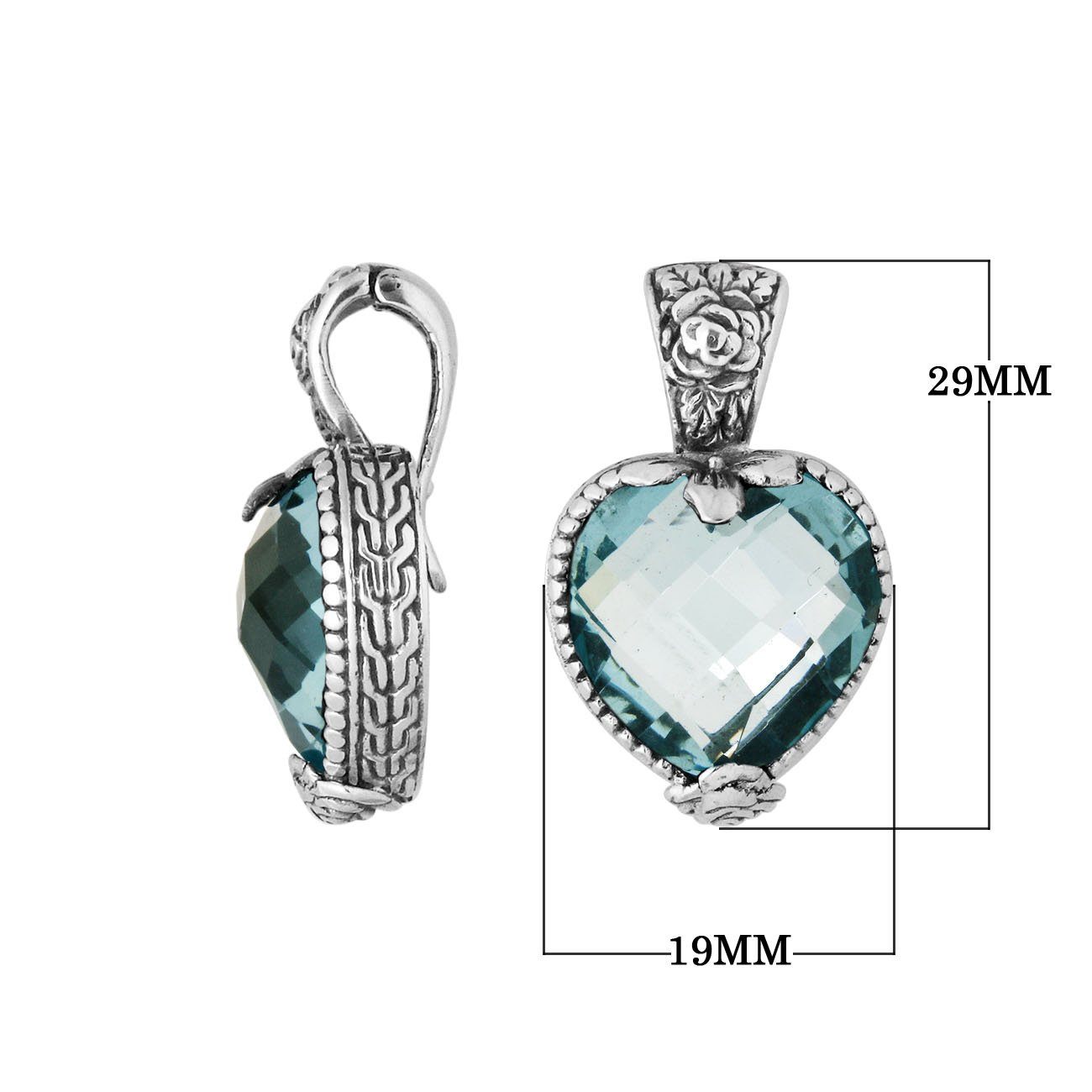 Blue Topaz Quartz 925 Silver Heart-Shaped Pendant With Floral Bali Design For Wholesale Jewelry Orders