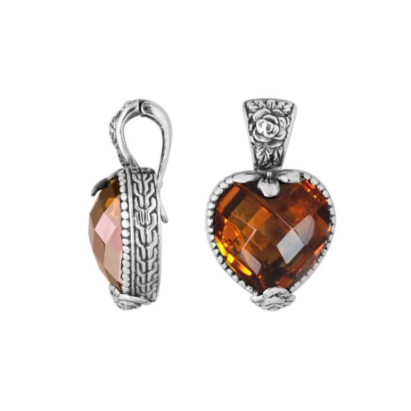AP-6167-CT Sterling Silver Heart Shape Pendant With Citrine Q. & Enhancer Pendant Bail Jewelry Bali Designs Inc 