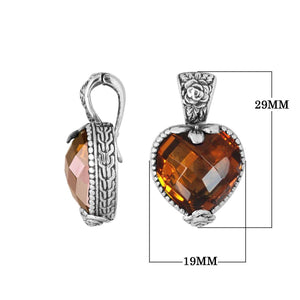 Citrine Quartz 925 Silver Heart-Shaped Pendant With Floral Bali Design For Wholesale Jewelry Orders