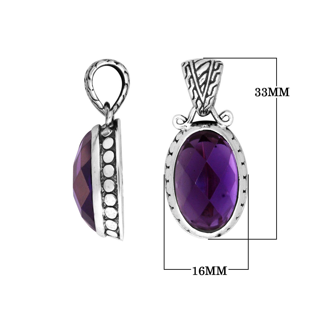 Amethyst Quartz 925 Silver Oval Pendant With Antique Bali Design For Wholesale Jewelry Orders