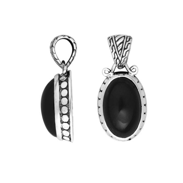 AP-6168-OX Sterling Silver Oval Shape Small Designer Pendant With Black Onyx Jewelry Bali Designs Inc 