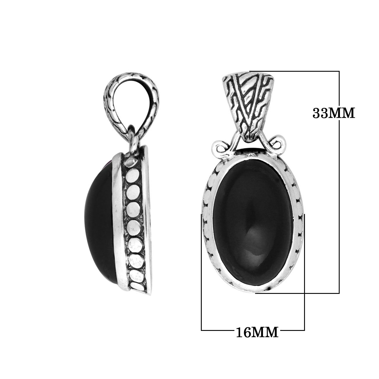 Black Onyx 925 Silver Oval Pendant With Antique Bali Design For Wholesale Jewelry Orders