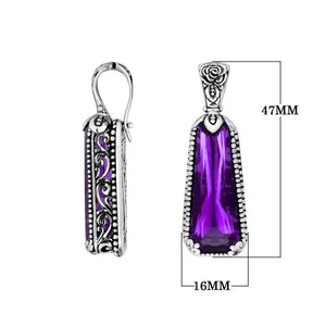Amethyst Quartz 925 Silver Tapered Pendant With Floral Bali Design For Wholesale Jewelry Orders