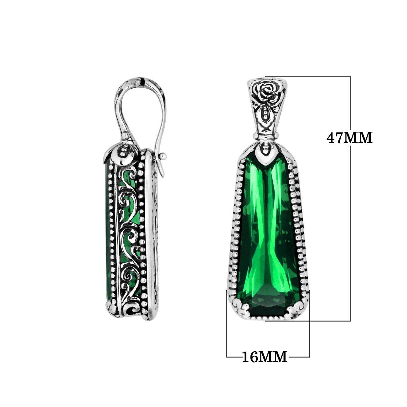 Green Quartz 925 Silver Tapered Pendant With Floral Bali Carving For Wholesale Jewelry Orders