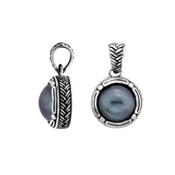 AP-6171-PEG Sterling Silver Round Shape Pendant With Gray Pearl Jewelry Bali Designs Inc 
