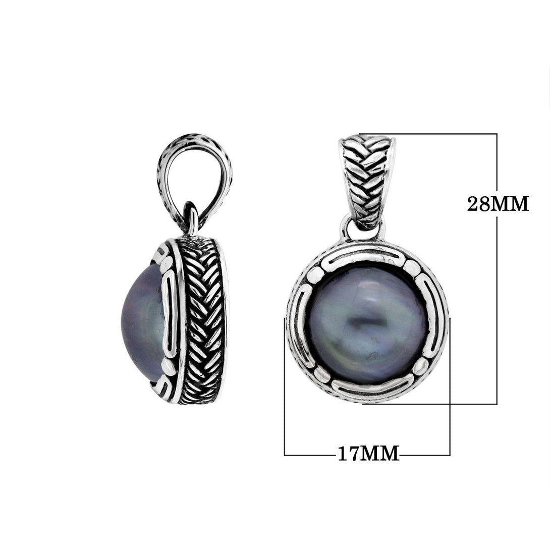 AP-6171-PEG Sterling Silver Round Shape Pendant With Gray Pearl Jewelry Bali Designs Inc 