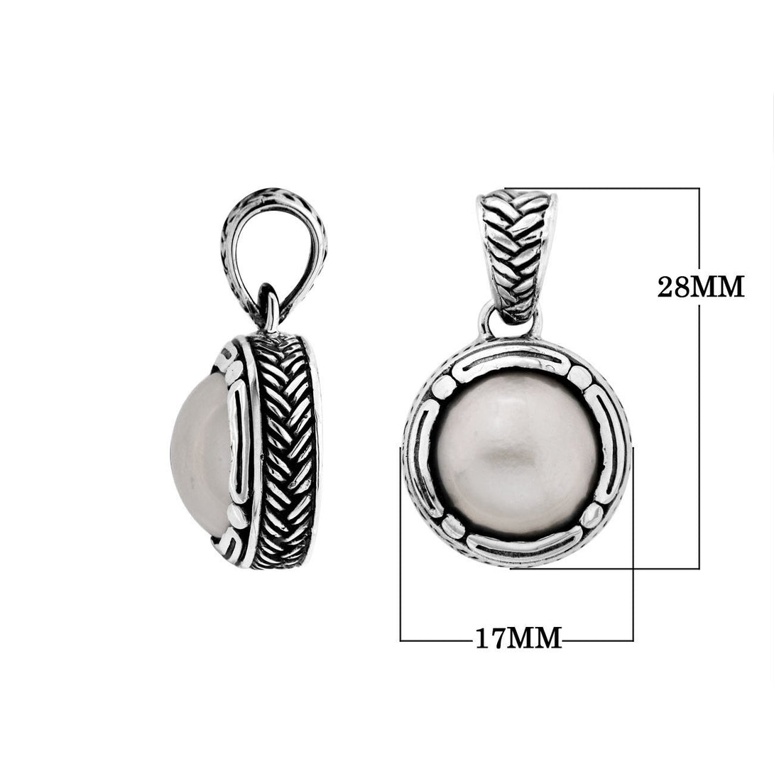 AP-6171-PEW Sterling Silver Round Shape Pendant With White Pearl Jewelry Bali Designs Inc 