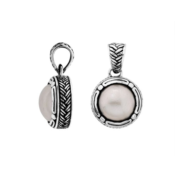 AP-6171-PEW Sterling Silver Round Shape Pendant With White Pearl Jewelry Bali Designs Inc 