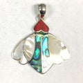 Abalone Shell, Coral, And Mother Of Pearl 925 Silver Heart Wing Pendant For Wholesale