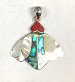 Abalone Shell, Coral, And Mother Of Pearl 925 Silver Heart Wing Pendant For Wholesale