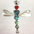 Abalone Shell, Red Coral, And Mother Of Pearl 925 Silver Dragonfly Pendant For Wholesale