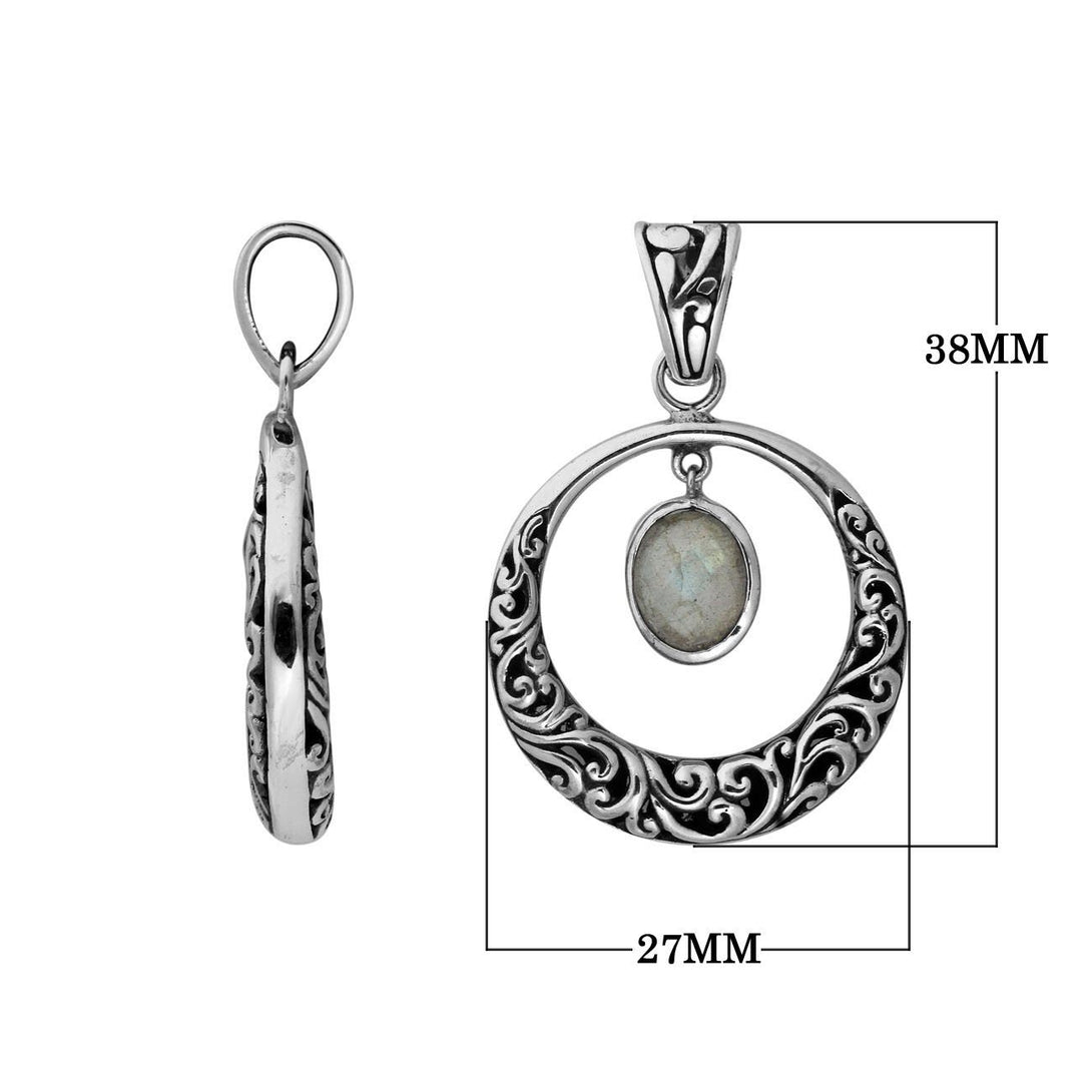 AP-6178-LB Sterling Silver Round Shape designer Pendant With Labradorite Jewelry Bali Designs Inc 