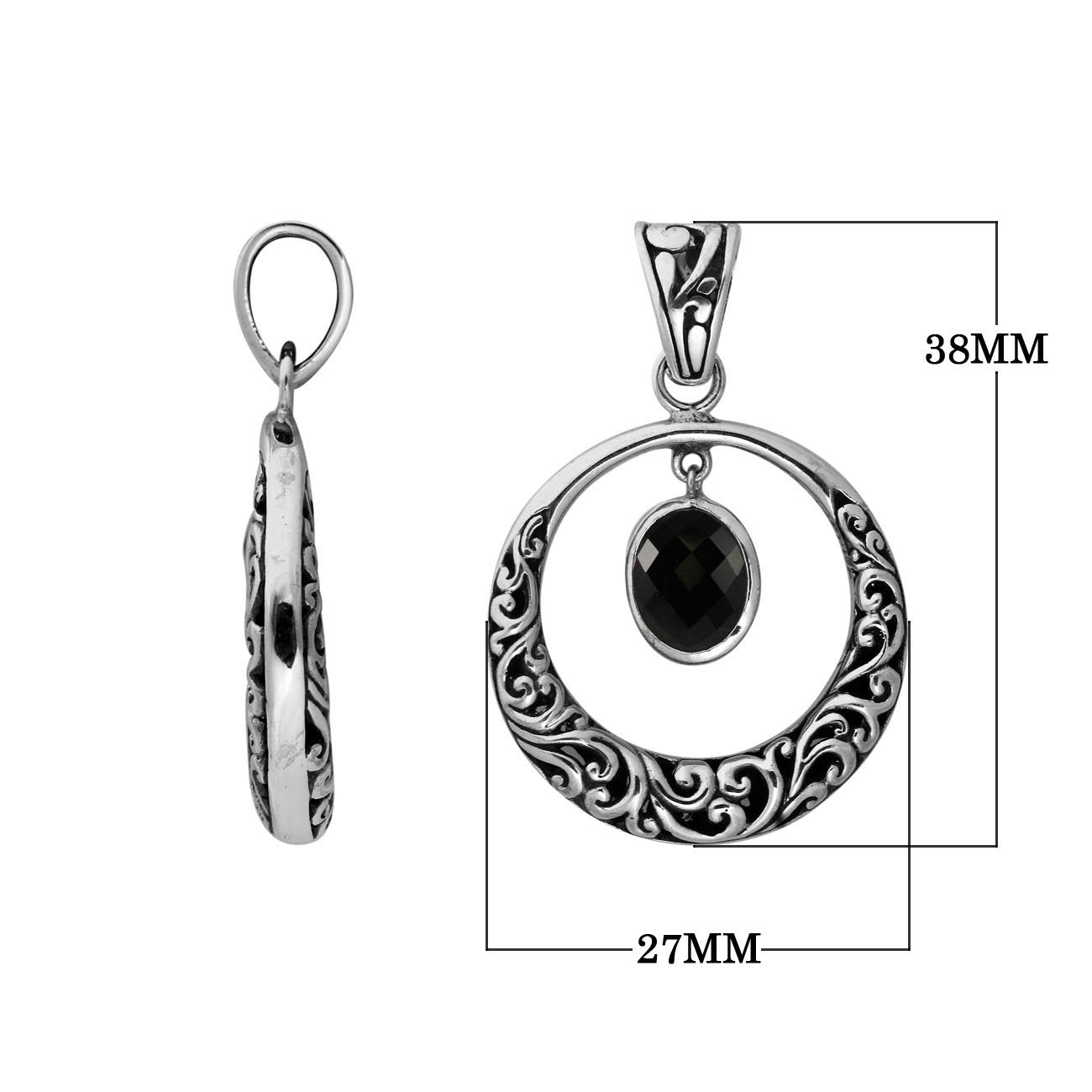 925 Sterling Silver Black Onyx Filigree Circle Pendant For Wholesale