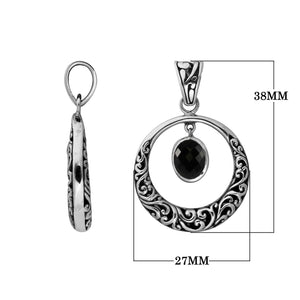 925 Sterling Silver Black Onyx Filigree Circle Pendant For Wholesale