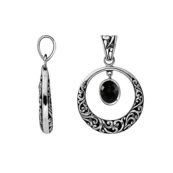 AP-6178-OX Sterling Silver Round Shape designer Pendant With Black Onyx Jewelry Bali Designs Inc 