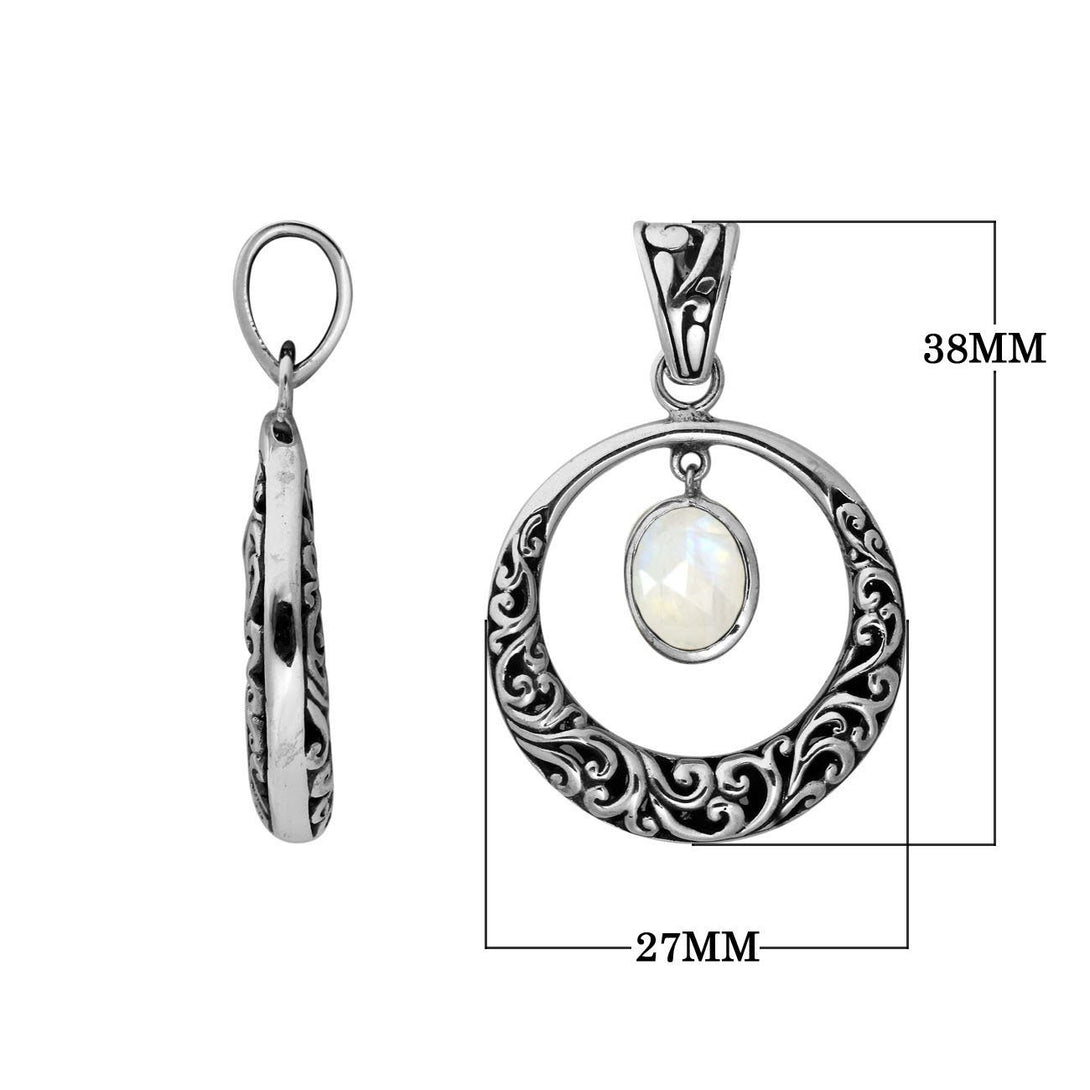 AP-6178-RM Sterling Silver Round Shape designer Pendant With Rainbow Moonstone Jewelry Bali Designs Inc 